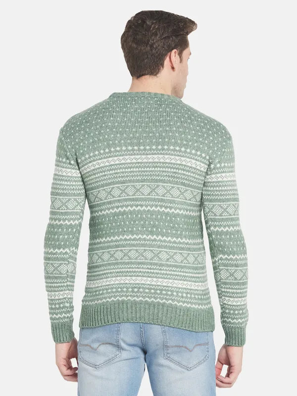 Men Green White Printed Pullover