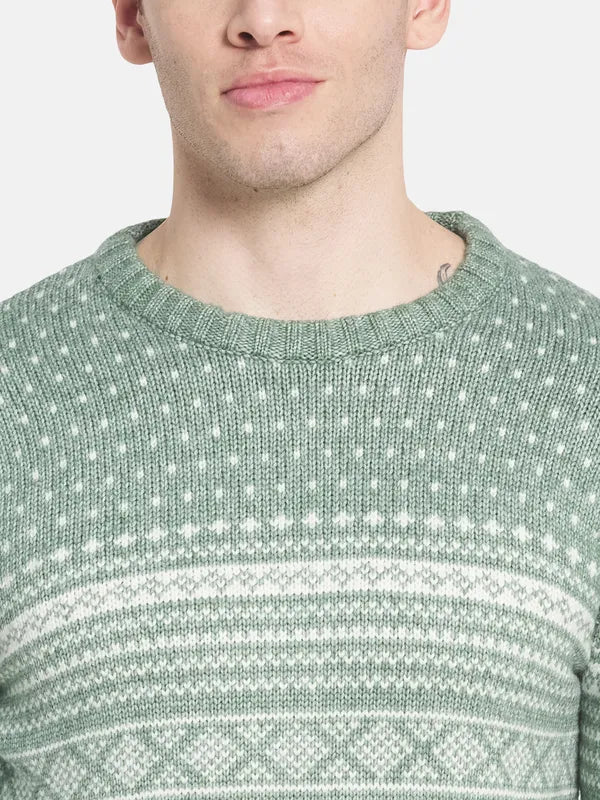 Men Green White Printed Pullover