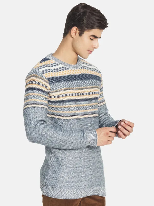 Mettle Men Grey Off White Geometeric Pullover