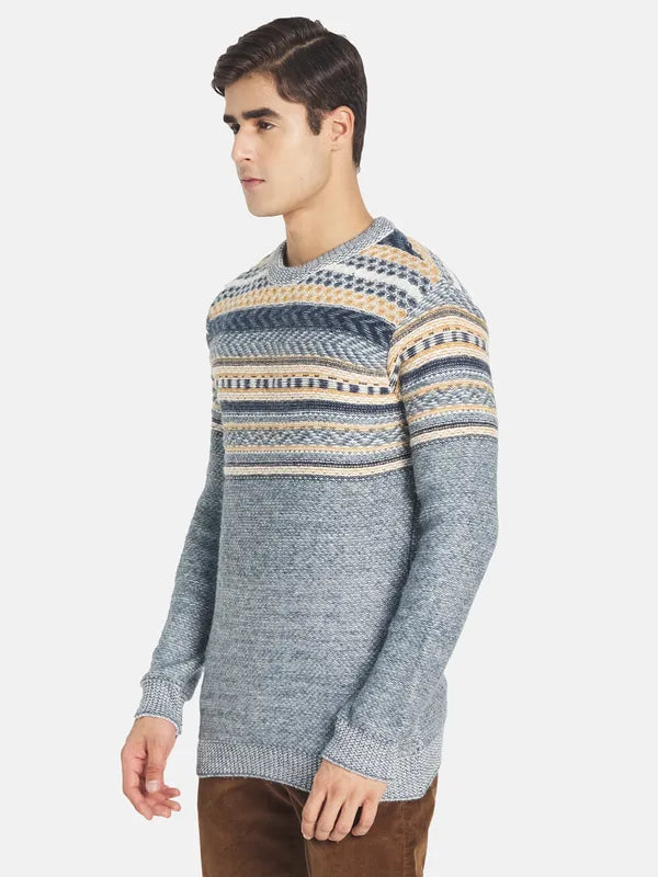 Mettle Men Grey Off White Geometeric Pullover