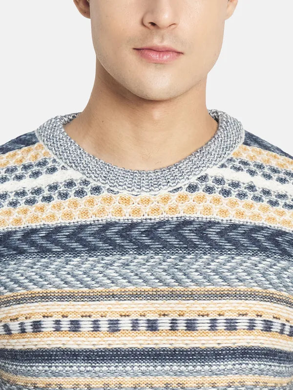 Mettle Men Grey Off White Geometeric Pullover