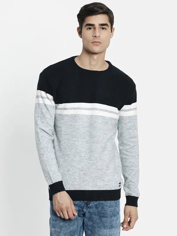 Men Grey Black Colourblocked Pullover