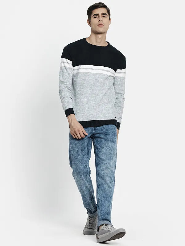 Men Grey Black Colourblocked Pullover