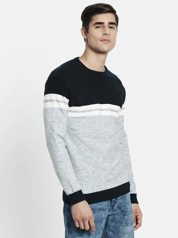 Men Grey Black Colourblocked Pullover