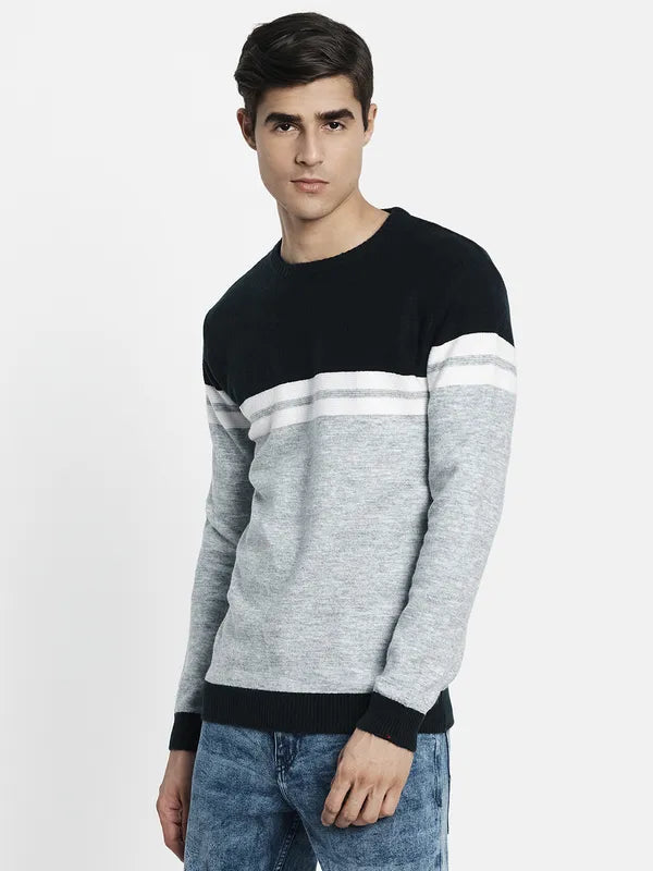 Men Grey Black Colourblocked Pullover