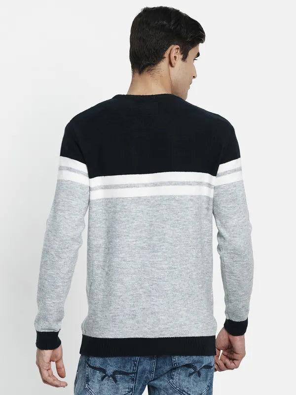 Men Grey Black Colourblocked Pullover