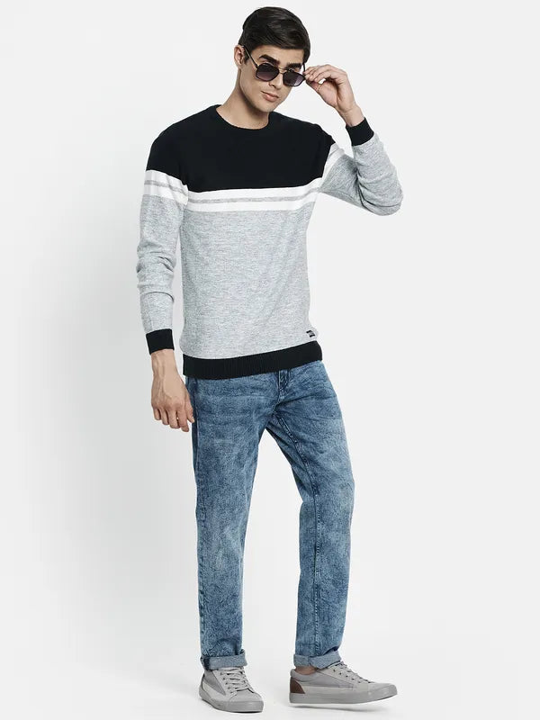 Men Grey Black Colourblocked Pullover