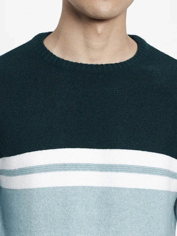 Men Blue Off White Colourblocked Pullover