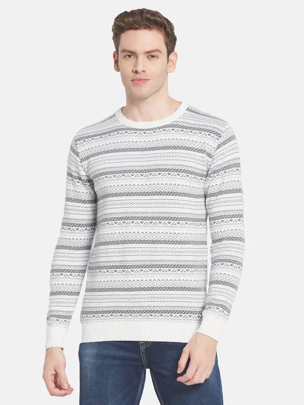 Men White Grey Printed Pullover