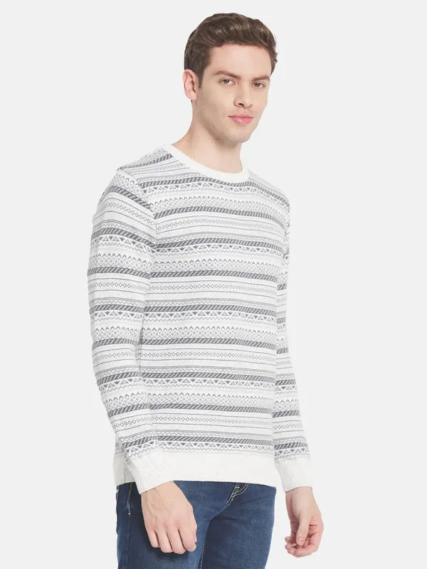 Men White Grey Printed Pullover