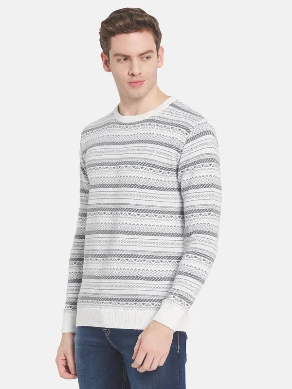 Men White Grey Printed Pullover