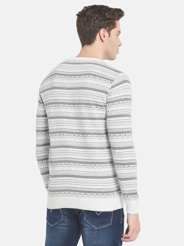 Men White Grey Printed Pullover