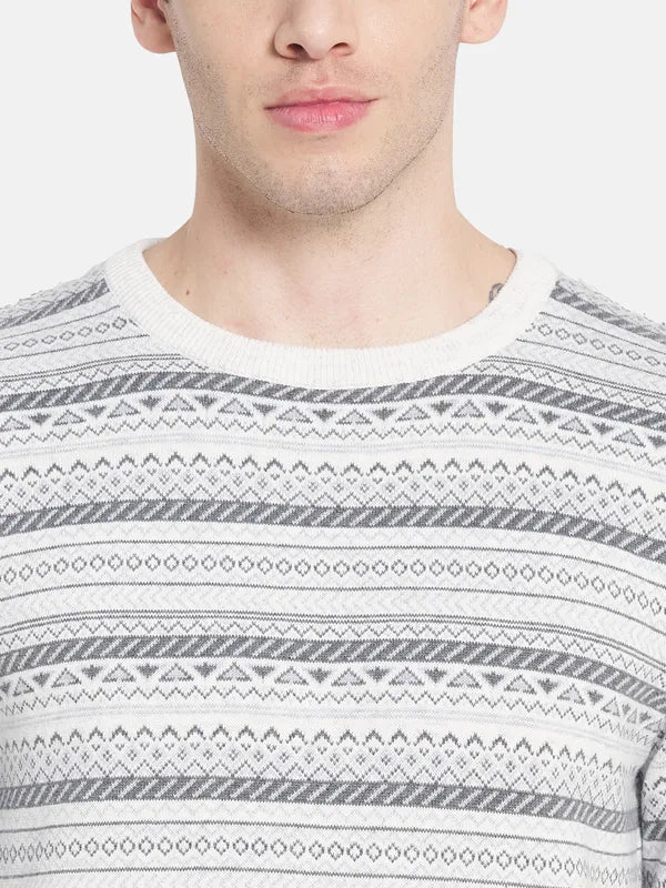 Men White Grey Printed Pullover