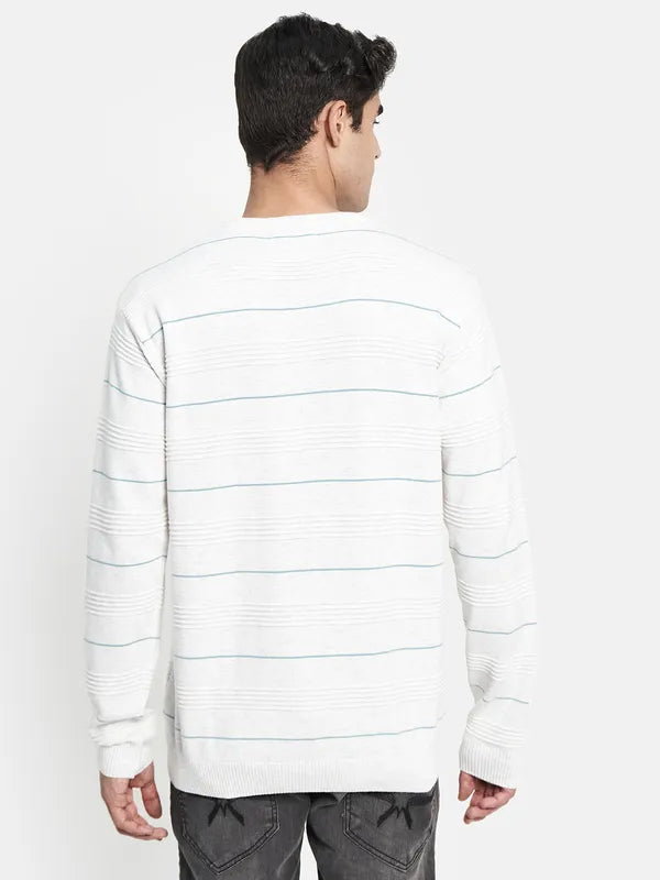 Men White Striped Long Sleeves Pullover