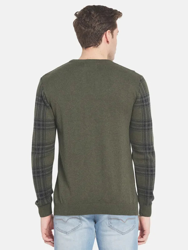 Men Olive Green Checked Pullover