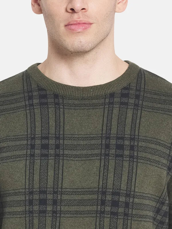 Men Olive Green Checked Pullover