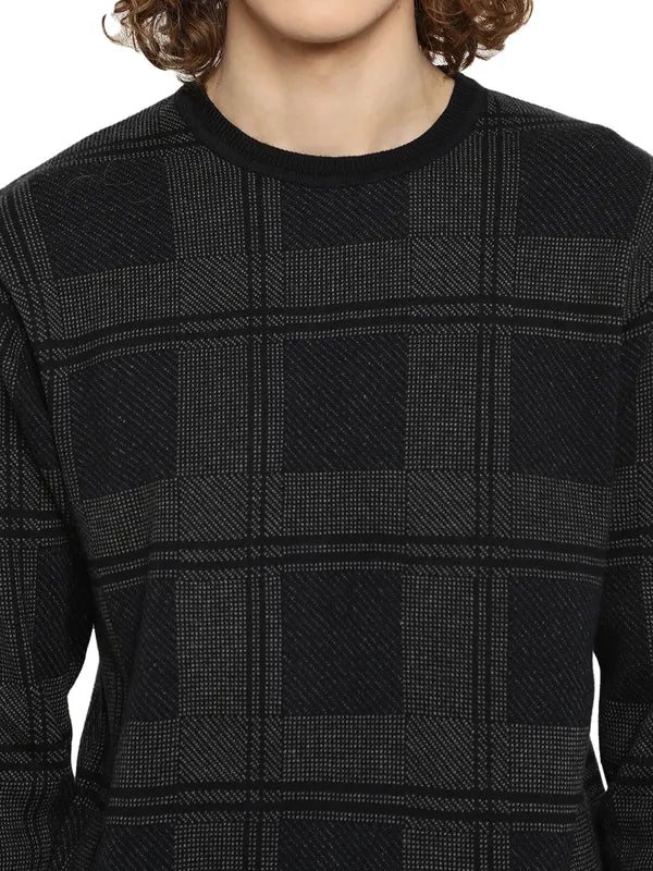 Mettle Men Navy Blue Grey Checked Checked Pullover