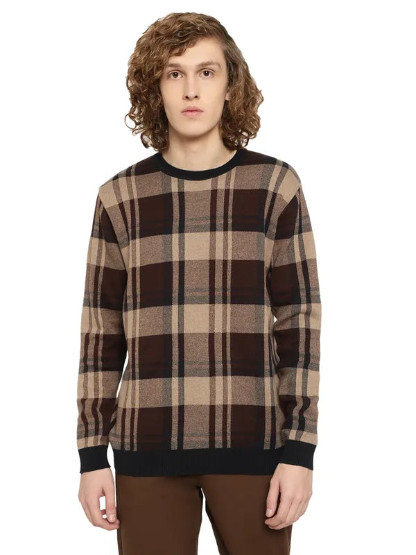 Mettle Men Brown Black Checked Checked Pullover