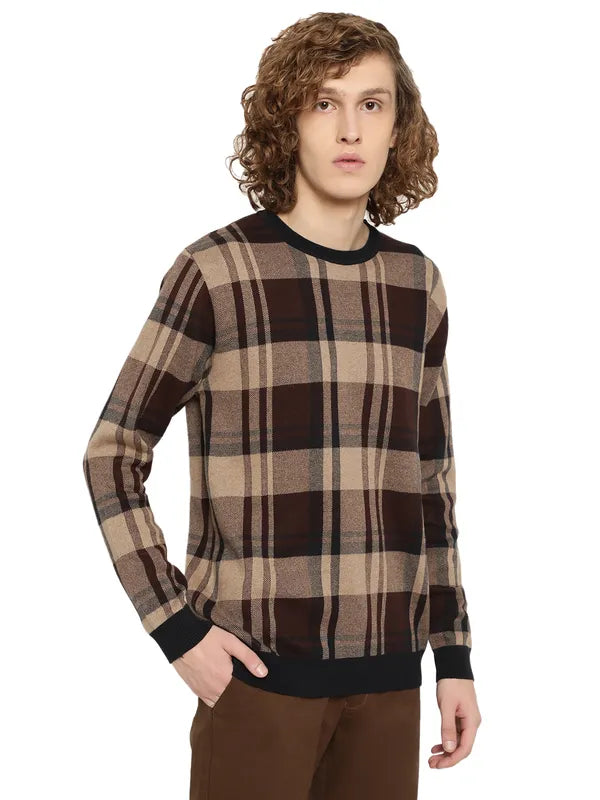 Mettle Men Brown Black Checked Checked Pullover