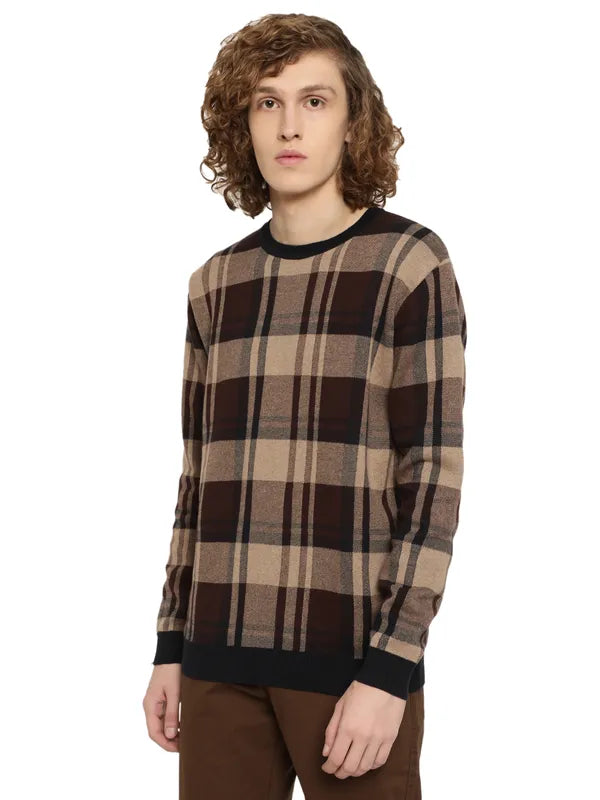 Mettle Men Brown Black Checked Checked Pullover