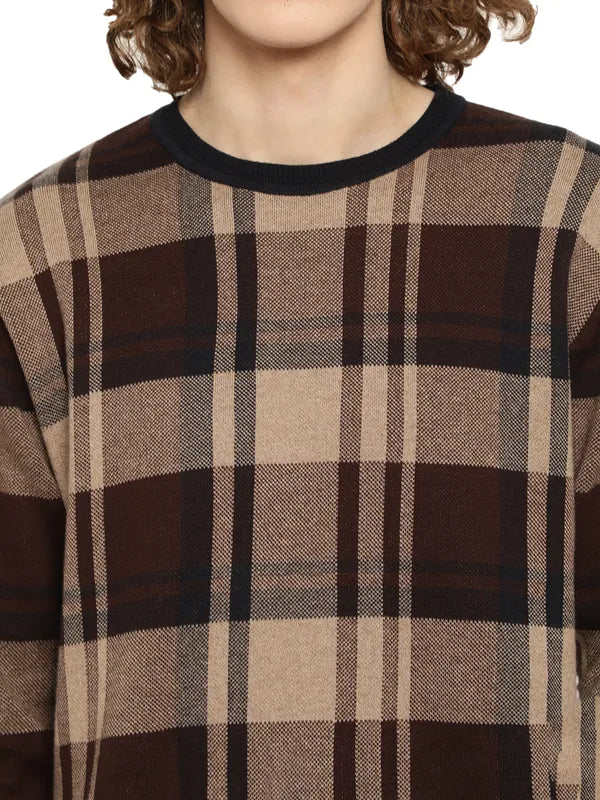 Mettle Men Brown Black Checked Checked Pullover