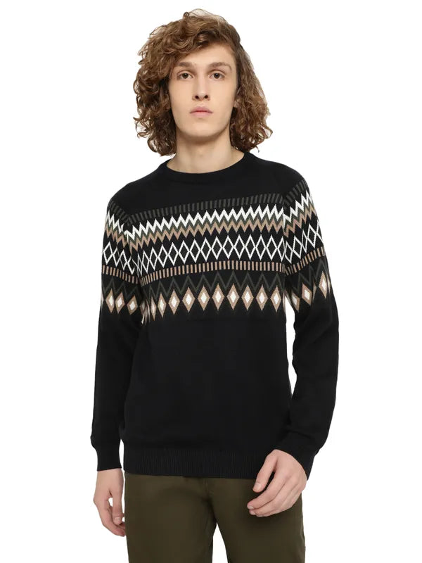 Mettle Men Navy Blue White Printed Pullover