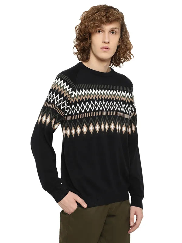 Mettle Men Navy Blue White Printed Pullover