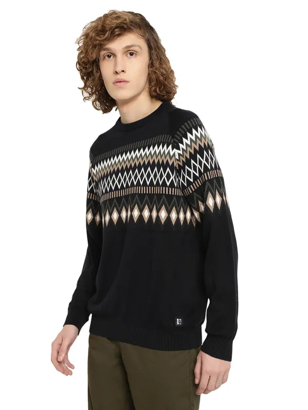 Mettle Men Navy Blue White Printed Pullover