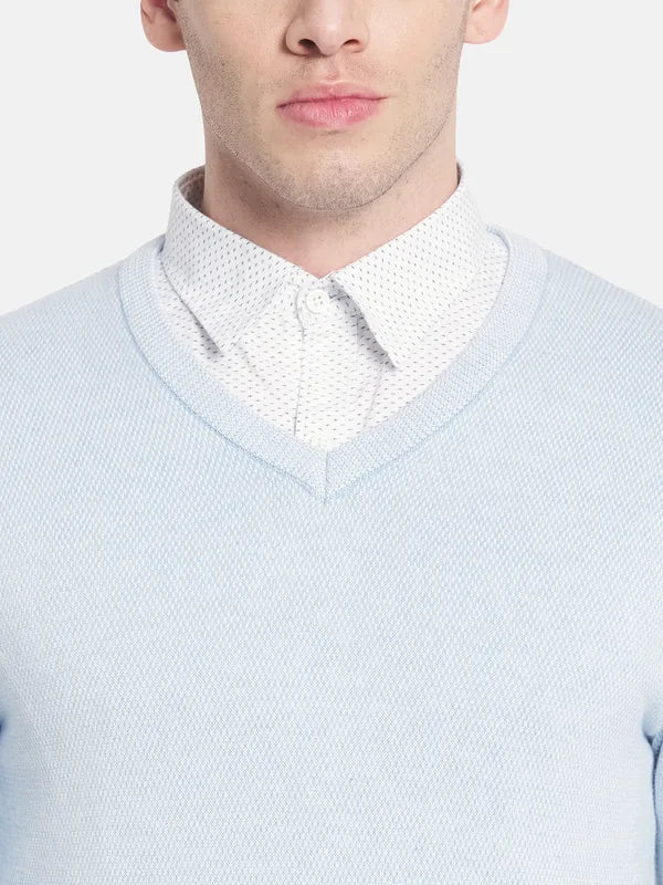 Men Blue Solid Pullover