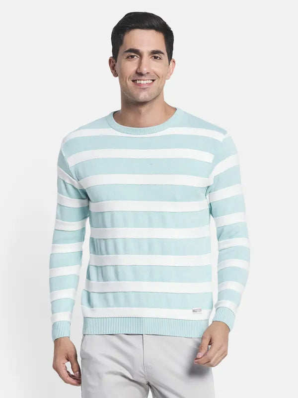 Men Blue White Striped Pullover