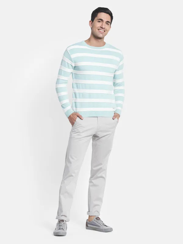 Men Blue White Striped Pullover