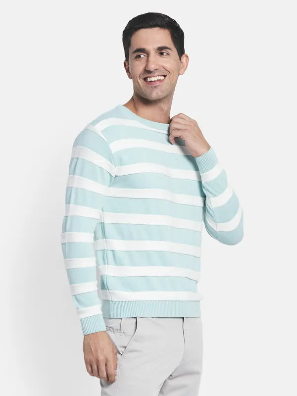 Men Blue White Striped Pullover