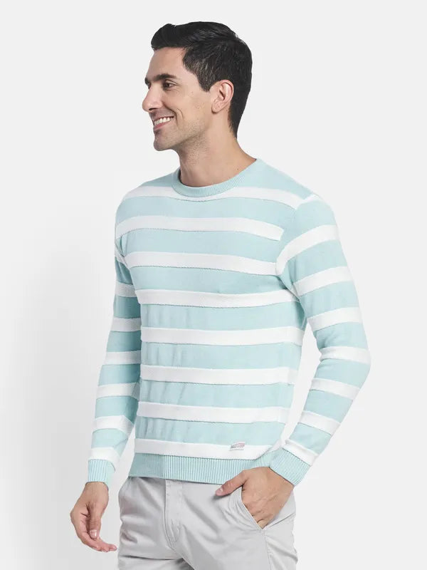 Men Blue White Striped Pullover