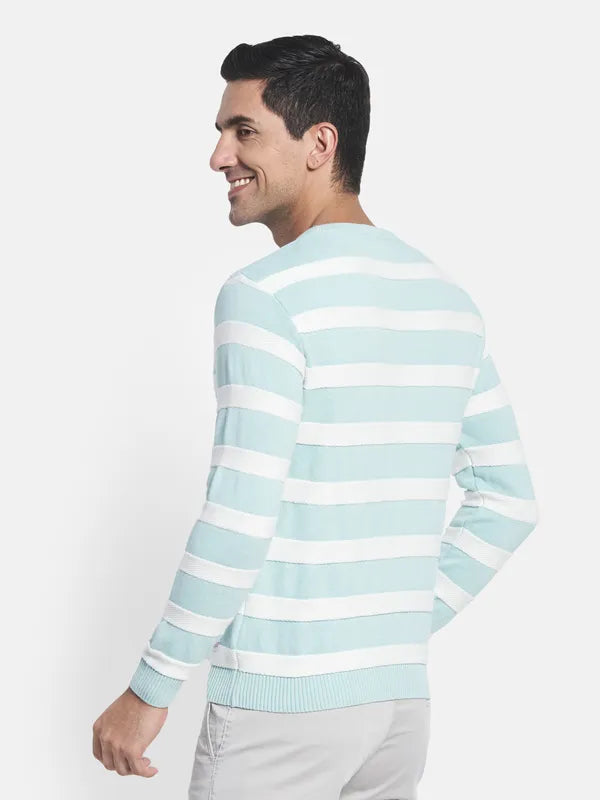 Men Blue White Striped Pullover