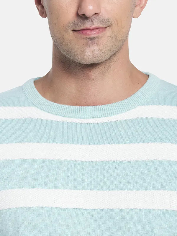 Men Blue White Striped Pullover