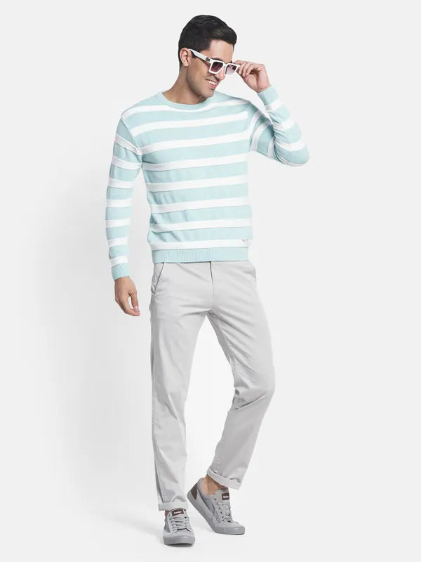 Men Blue White Striped Pullover