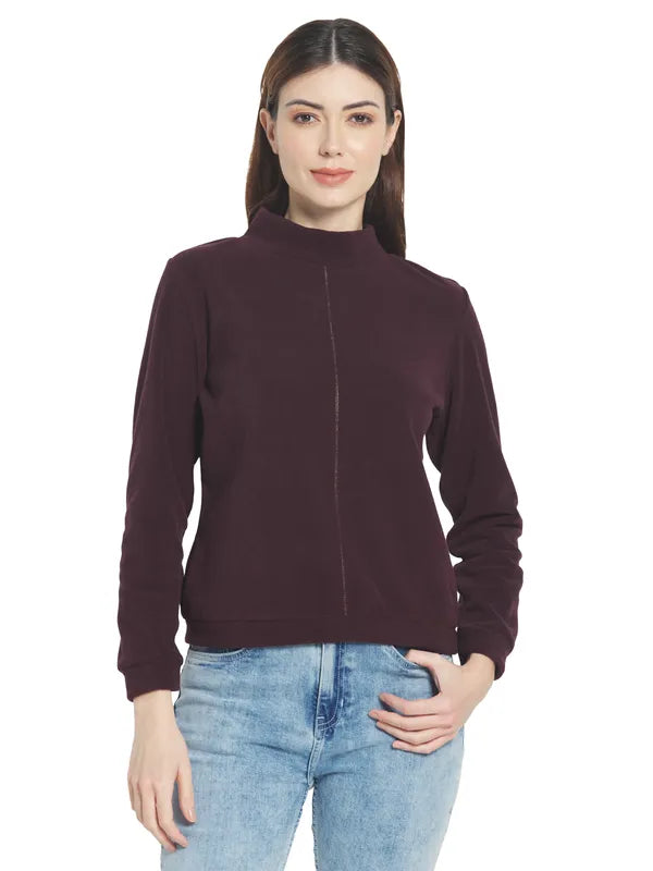 Mettle Women Maroon Solid Sweatshirt