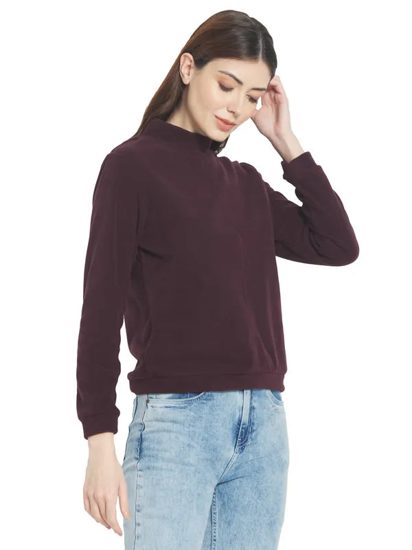 Mettle Women Maroon Solid Sweatshirt