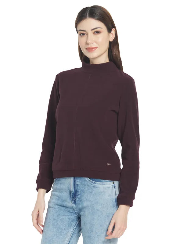 Mettle Women Maroon Solid Sweatshirt