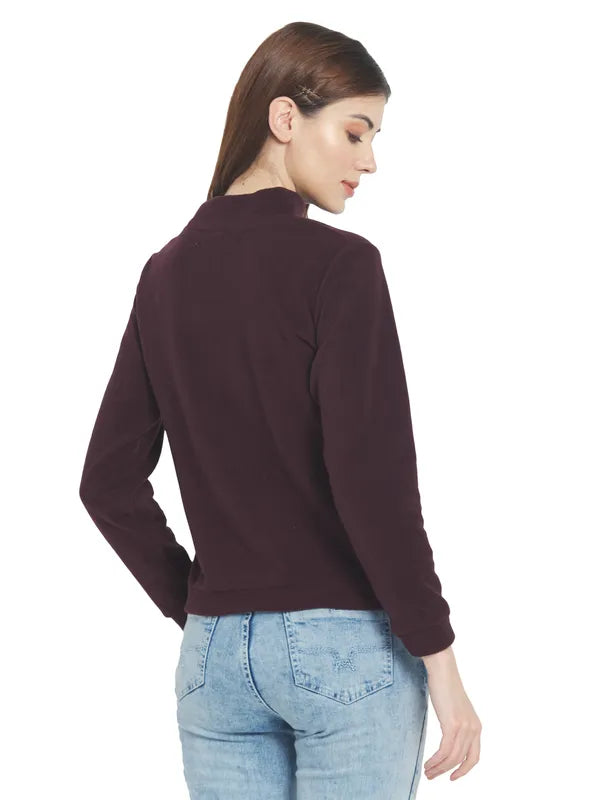 Mettle Women Maroon Solid Sweatshirt