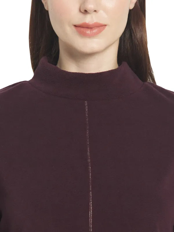 Mettle Women Maroon Solid Sweatshirt