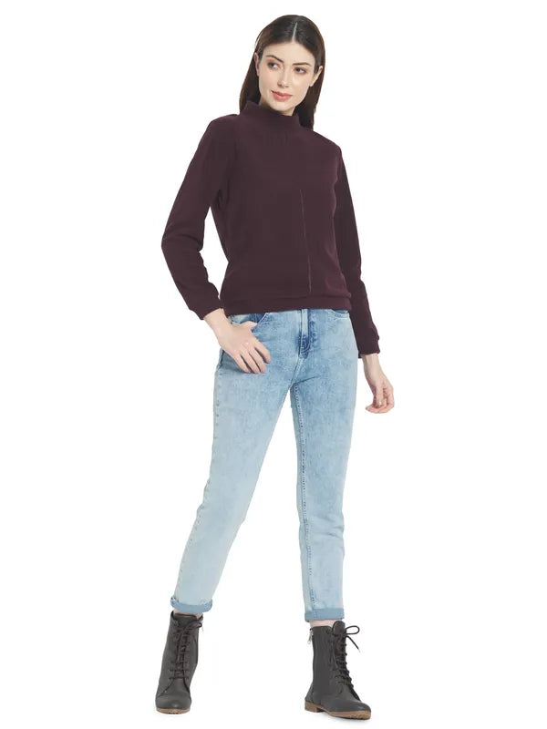 Mettle Women Maroon Solid Sweatshirt