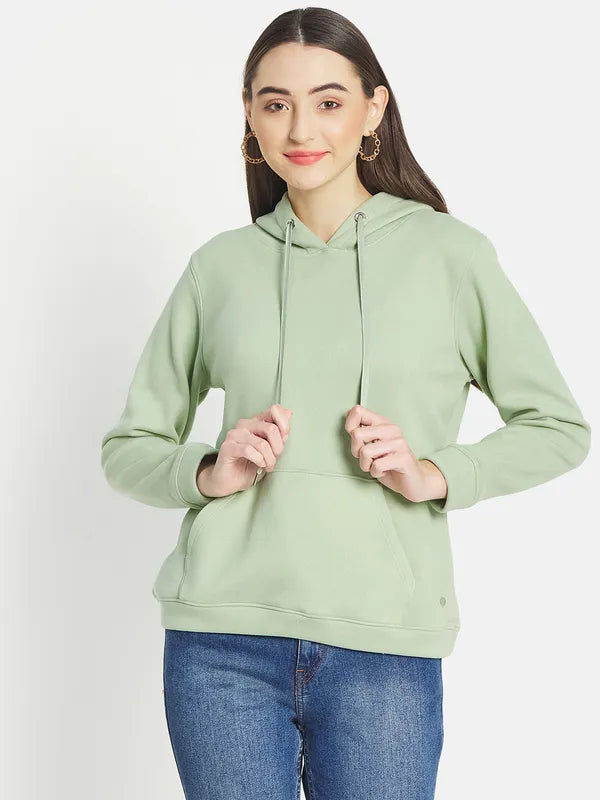 Mettle Women Olive Green Hooded Sweatshirt