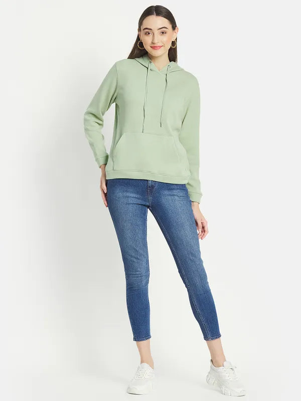 Mettle Women Olive Green Hooded Sweatshirt