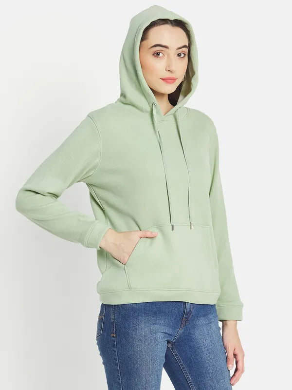 Mettle Women Olive Green Hooded Sweatshirt