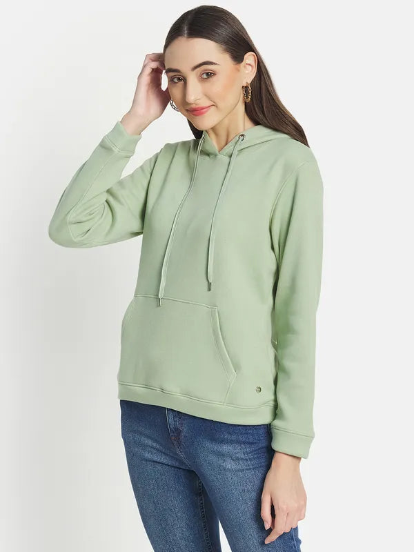 Mettle Women Olive Green Hooded Sweatshirt