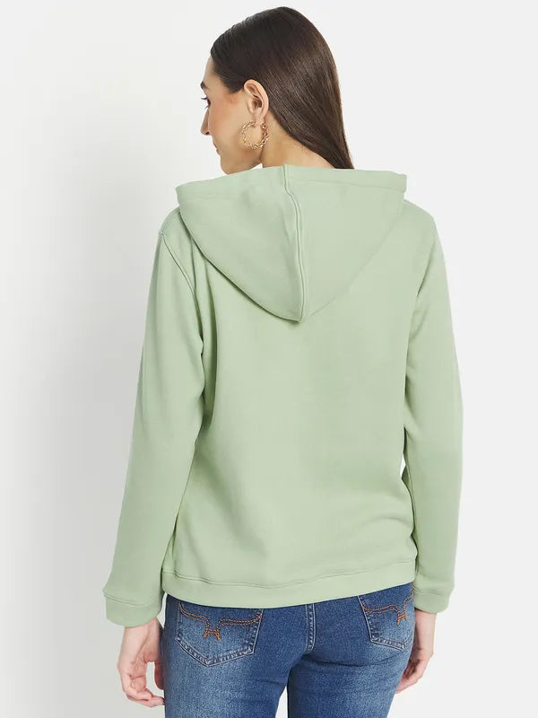 Mettle Women Olive Green Hooded Sweatshirt