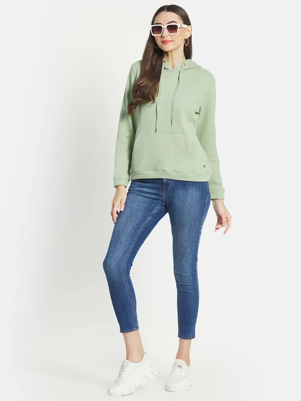 Mettle Women Olive Green Hooded Sweatshirt