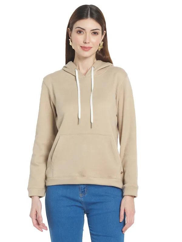 Mettle Women Cream-Coloured Hooded Sweatshirt