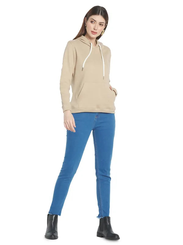 Mettle Women Cream-Coloured Hooded Sweatshirt